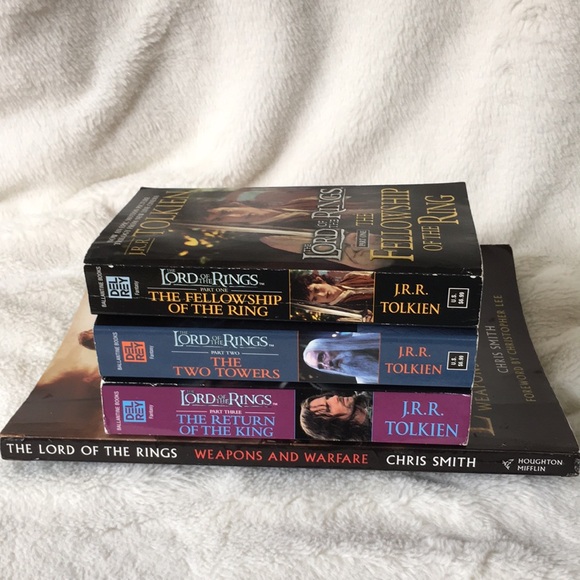 JRR Tolkien Lord of the Rings Trilogy Books Set of 3 + Weapons and Warfare - Picture 5 of 16